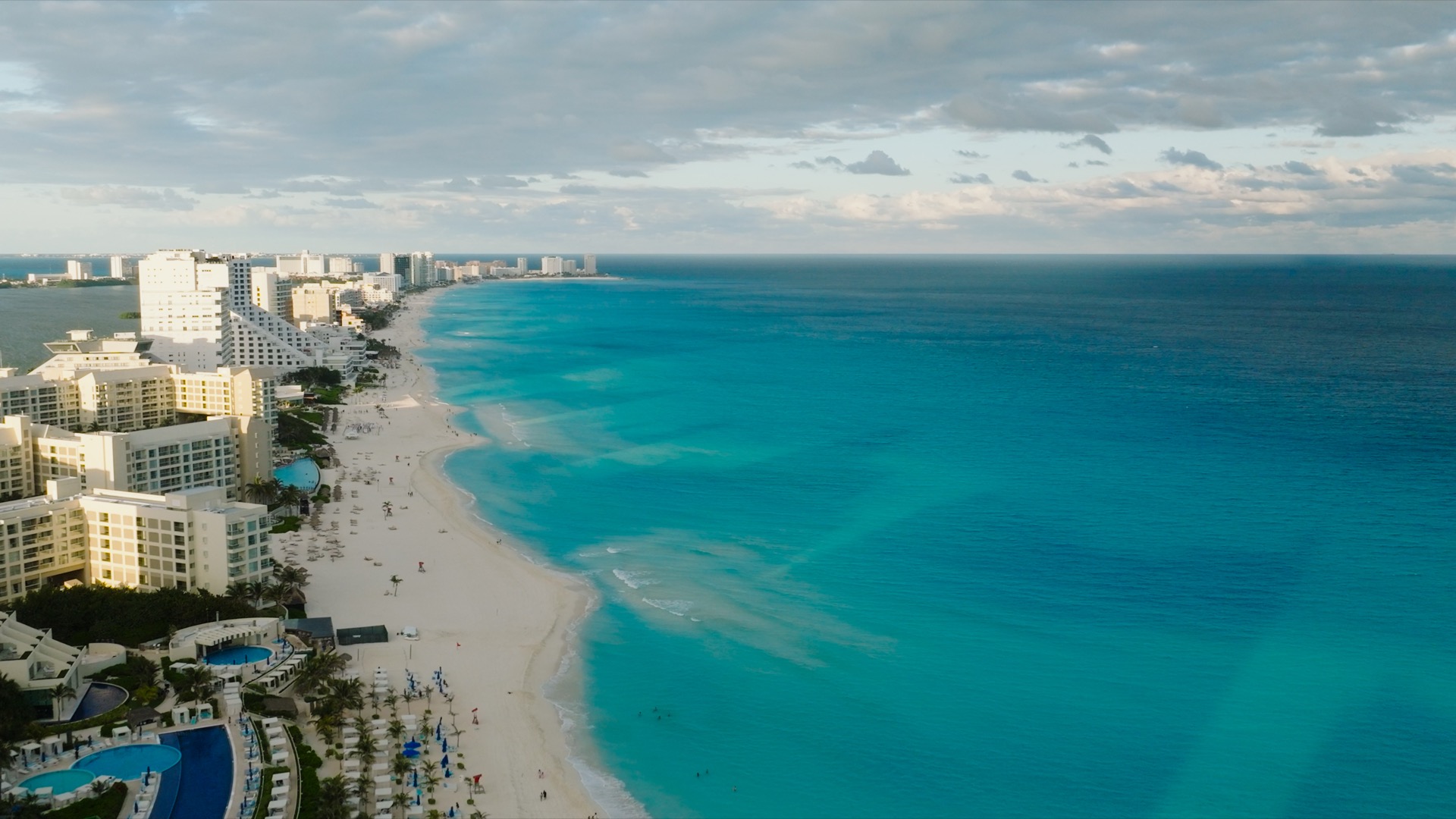Aerial view of the Cancún coastline